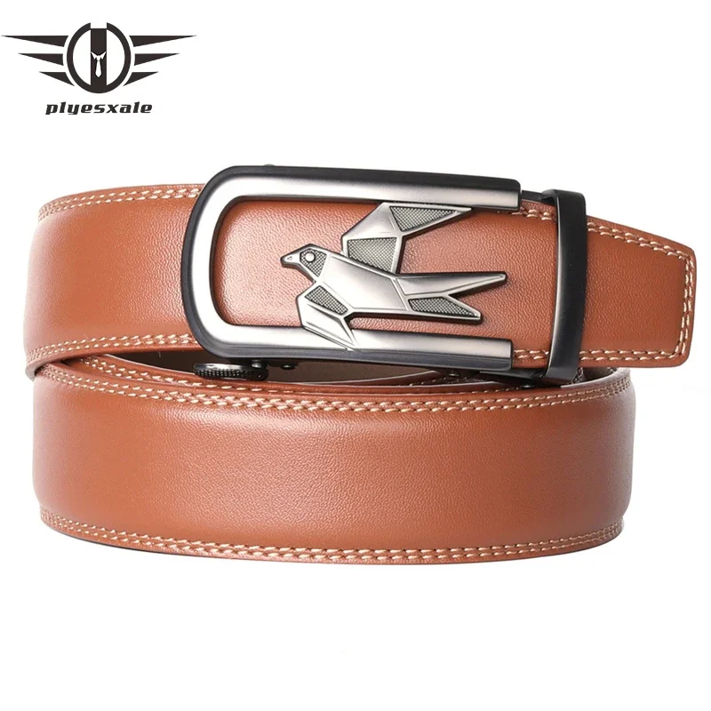 

Plyesxale Genuine Leather Ratchet Belts With Automatic Buckle Adjustable Mens Brown Belt High Quality Formal Dress Belt Man B67