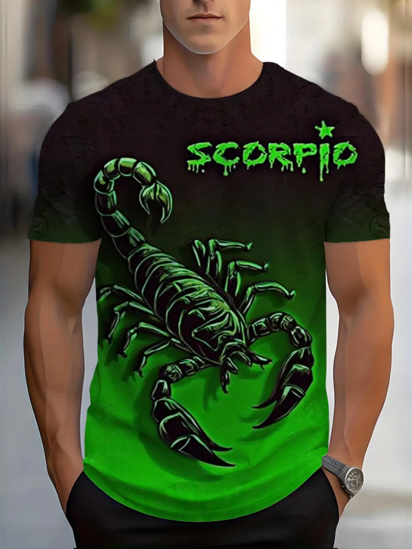 New men's short-sleeve T-shirt, loose-fitting and tailored with printed designs, versatile basic crew-neck top suitable for spri