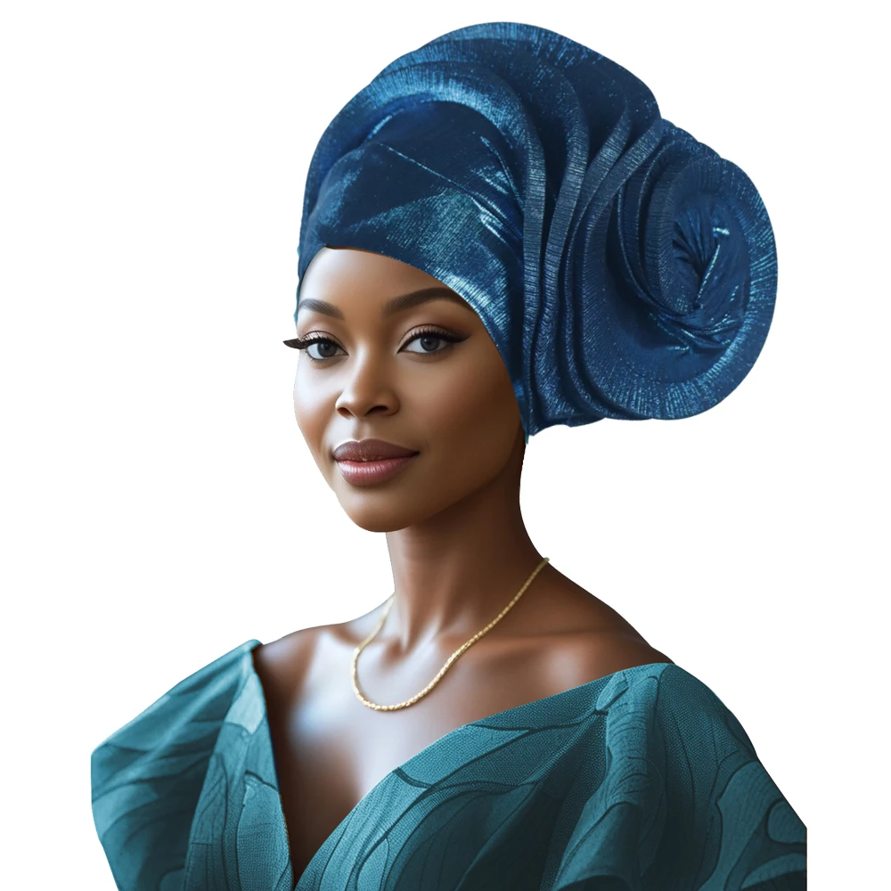 

Novelty African Headtie Ruffle Turban Caps for Women Nigerian Wedding Auto Gele Party Headgear Headpiece Headwear Hat