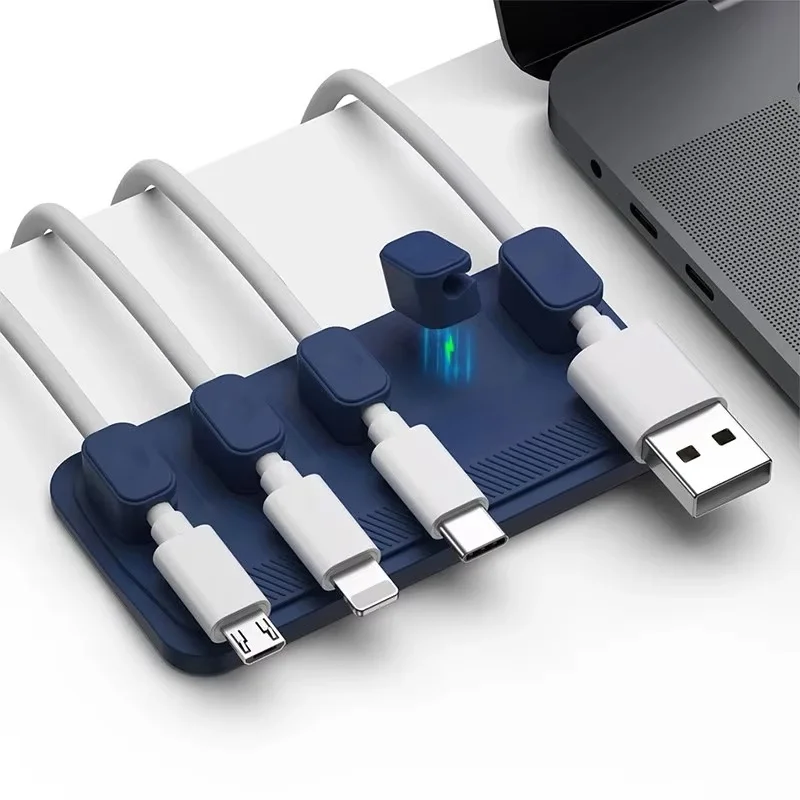 Self-adhesive Silicone Magnetic Cable Organizer DIY USB Cables Holder Silicone Flexible Desktop Clips for Mouse Wire Organizer