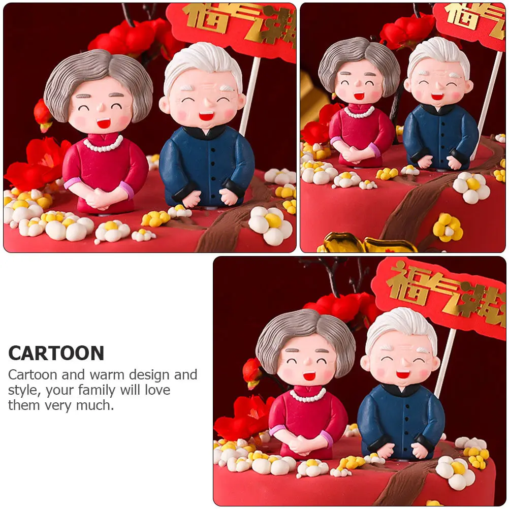 2Pcs Bright Color Food Grade Polymer Clay Cake Topper for Elder's Birthday Golden Wedding Anniversary Decorative Picks Grandma - view 6