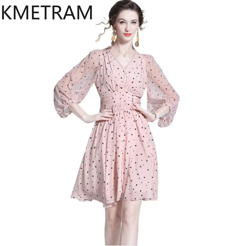 KMETRAM 100% Maulbeerseide Kleid Damen Elegante Rosa Kurze Kleider Damenmode Hochwertige Sommerkleider 2026 платье женское