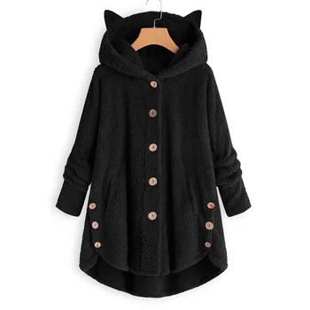Taste Mit Kapuze Katze Ohr Plüsch Top Unregelmäßige Trendy Marke Einfarbig Jacke für Frauen Feder Mäntel Parkas frauen Mantel winter Pelz