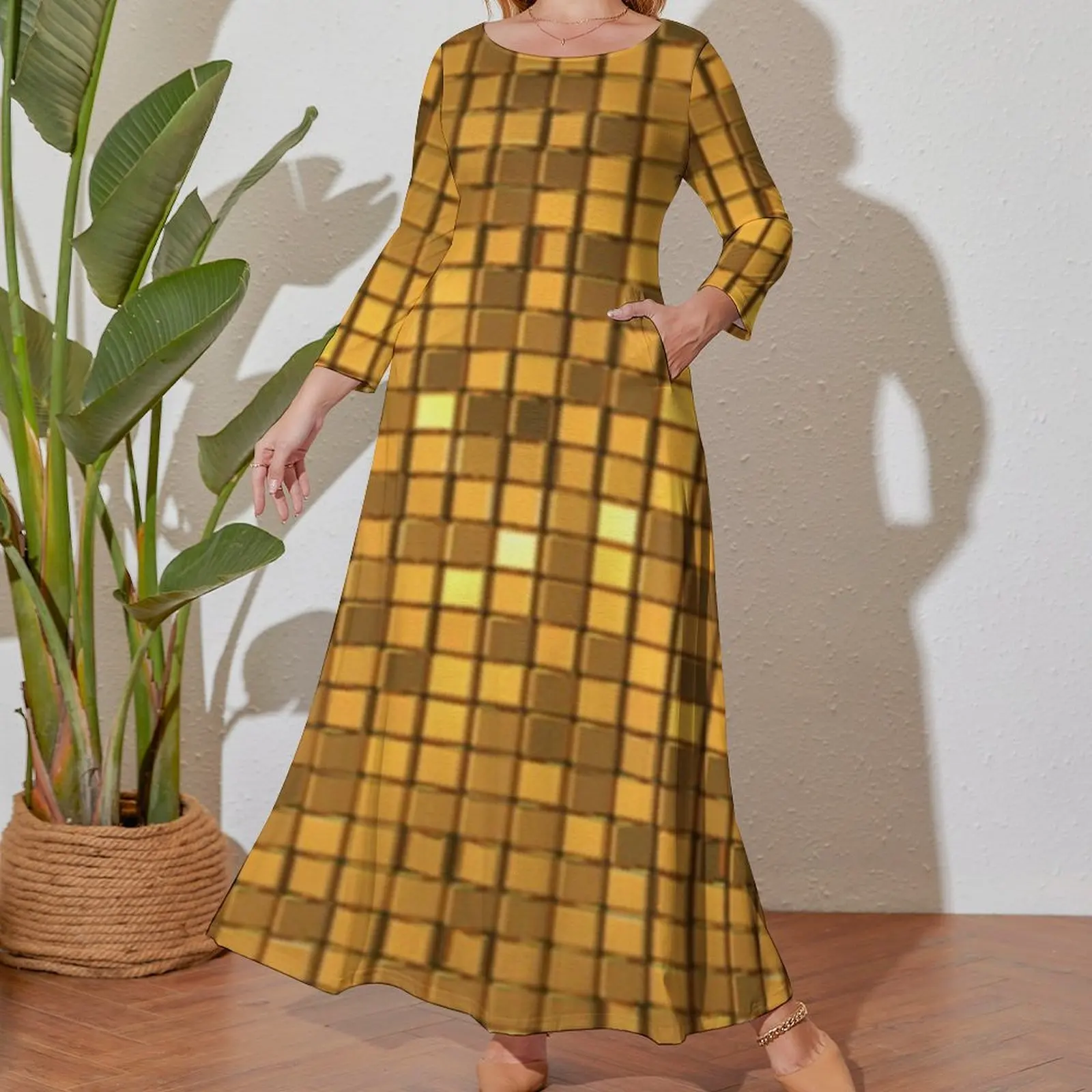 Golden glänzende Disco kugel Langarm Kleid Kleider für Frauen 2024 Luxus Designer Party Damenmode Kleider Abendkleider