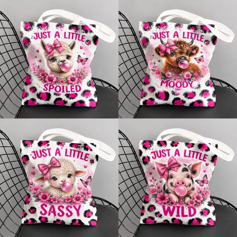 Cute Mountain Cows Storage Bags Large Capacity Canvas Tote Bag Double-Sided Print Shoulder Handbag for Daily Shopping