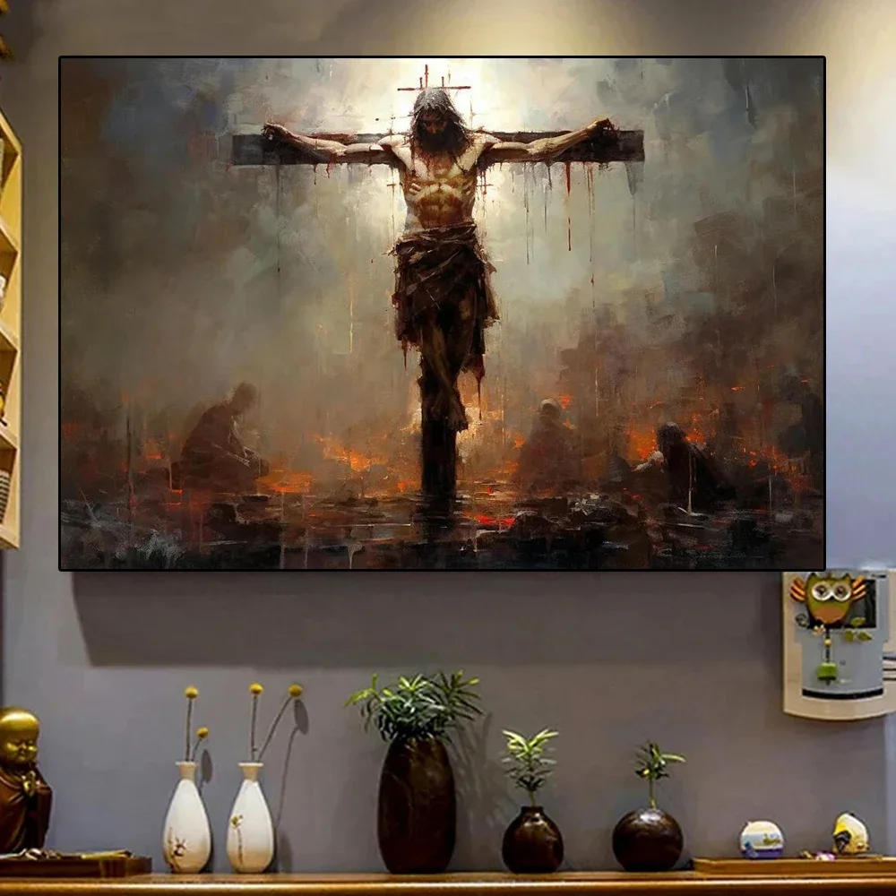 Jesus On The Cross Poster Prints For Living Room Religious Canvas Painting Christian Poster Passion of Christ Art Home Decor