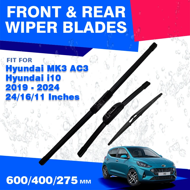 For Hyundai i10 MK3 AC3 2020 2021 2022 2023 2024 N Line Front Rear Windscreen Wiper Blades Windshield Accessories Fit U Hook Arm