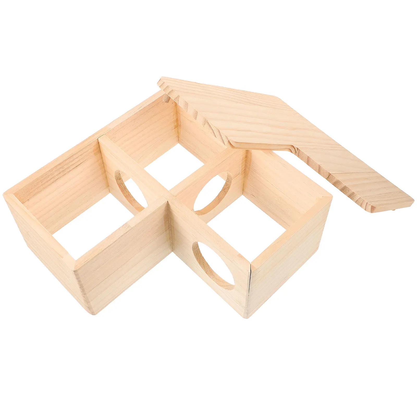 Wooden Hamster Hideout Multi-Chamber Natural Pine Small Pet for Dwarf Hamsters Gerbils Mice Hedgehogs Cage Accessories