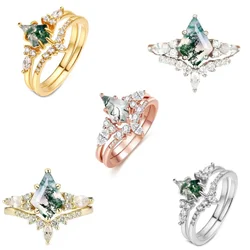 Natural Moss and Green Water Grass Rings Jewelry Set Exquisite Rings Adornment Finger Rings for Fashionable Women Men Dropship