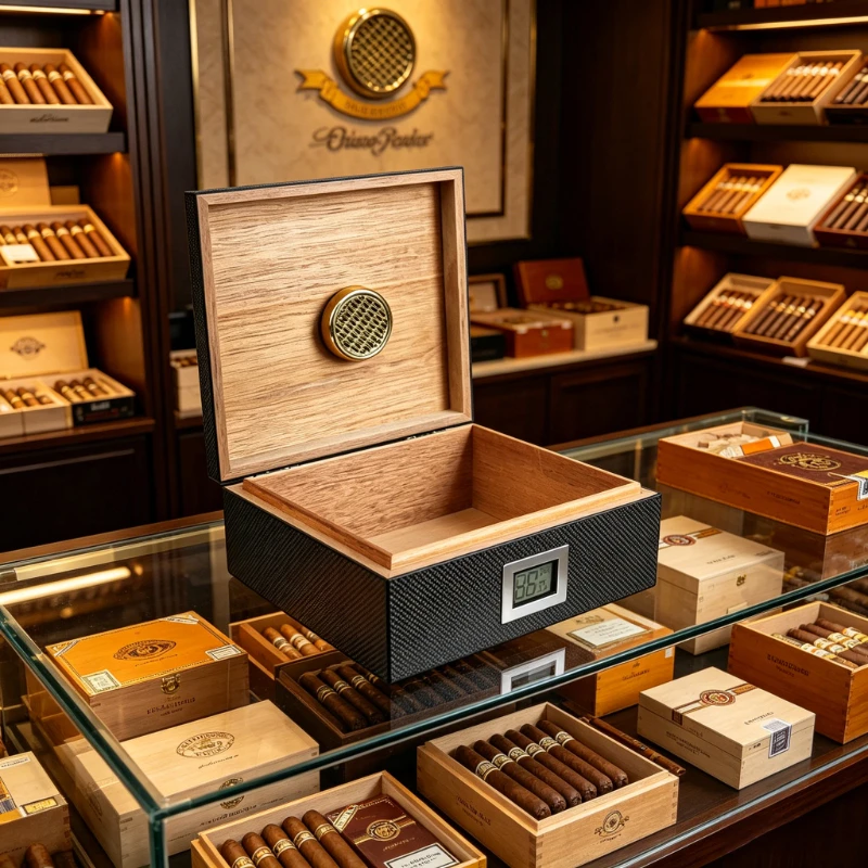 Cigar Humidor Holds 55 Cigars with Humidifie Hygrometer Perfect Match for Cigars Desktop Cigar Storage Box for Collection Gift - view 4