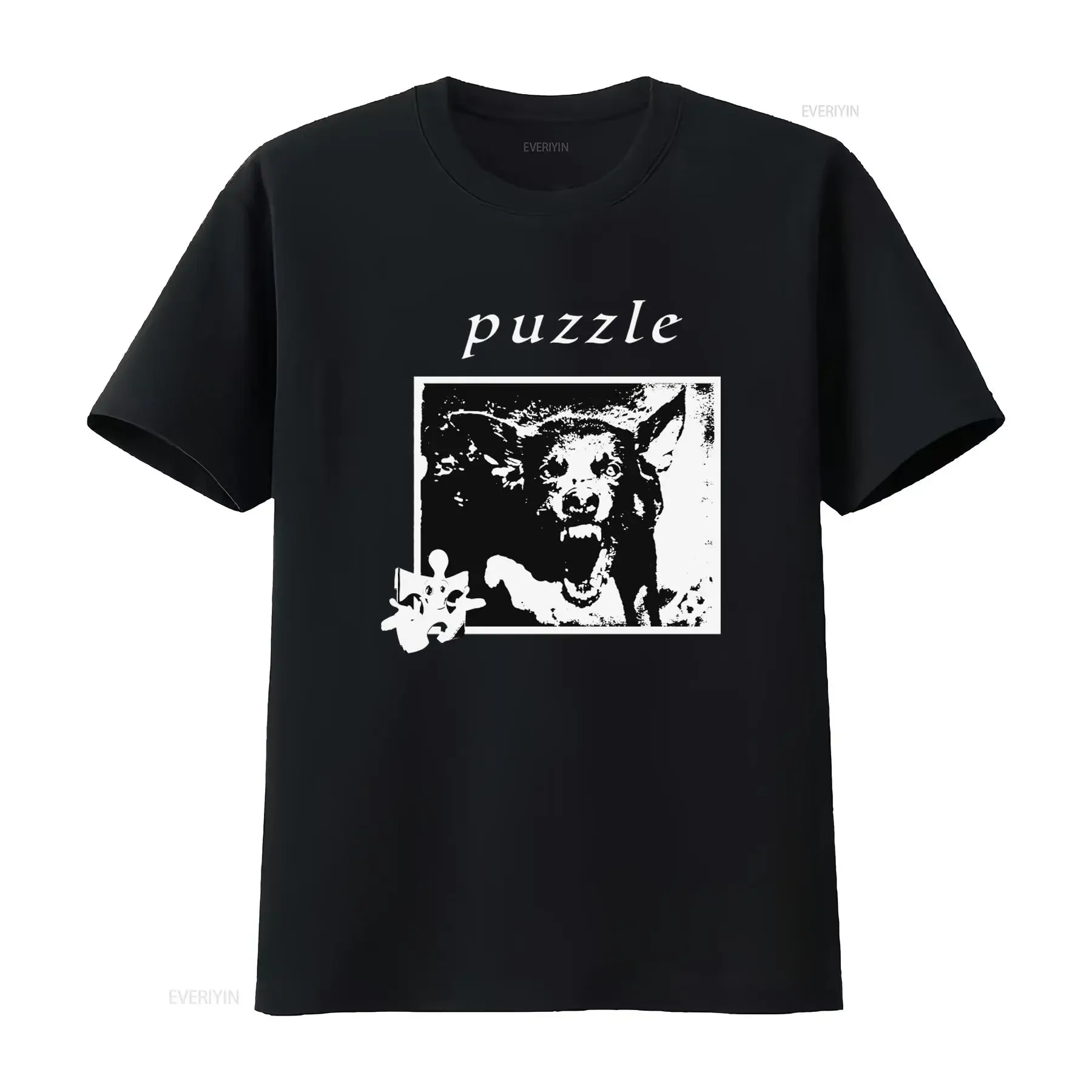 Puzzle Dog Garden Black Heavyweight T Shirt Unique Design for Trendsetters vintage Washed Breathable Comfortable Casual Soft