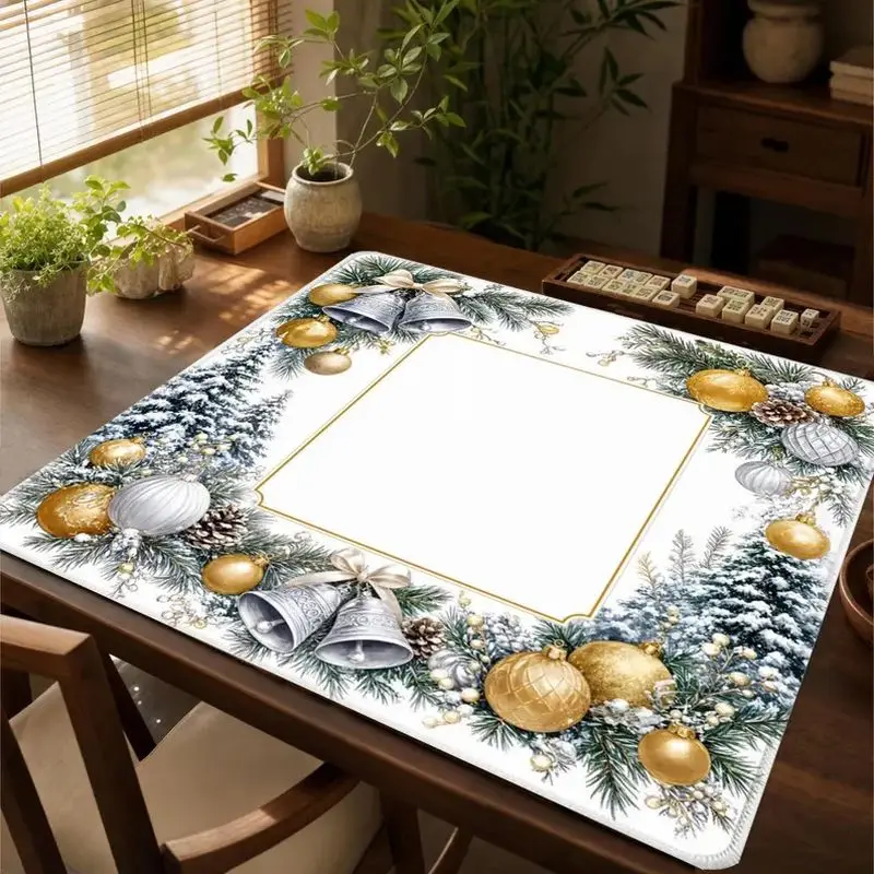 Christmas Covered Cedar Branches Mahjong Table Mat Anti-Slip Noise Reduction for Card Game Table Playing Room Home Decor