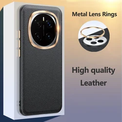 For Honor Magic 7 Pro Case Luxury Leather Pattern Metal Camera Lens Ring Protection Shockproof Bumper Phone Back Cover