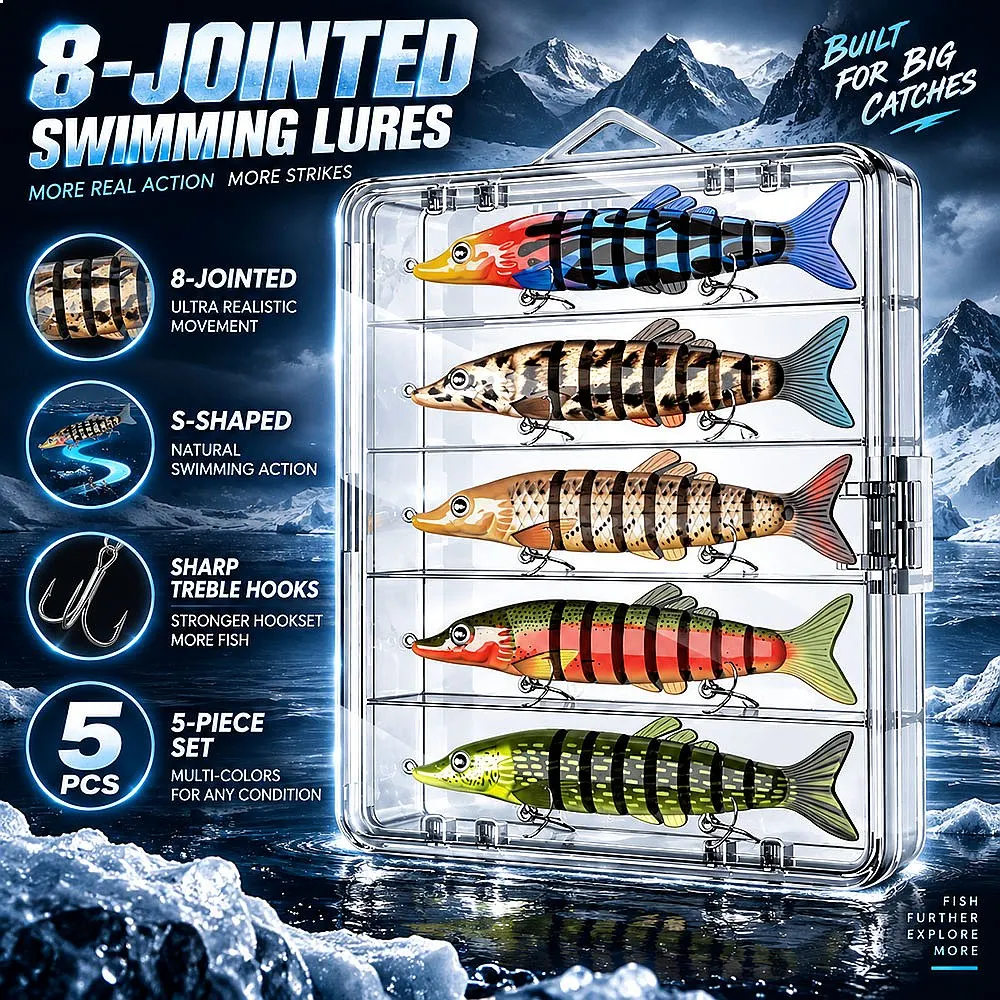 8 Jointed 8 Segment Multi Jointed Swimbait Full Sinking Realistic Swimming Action Storage Box for Bass Trout