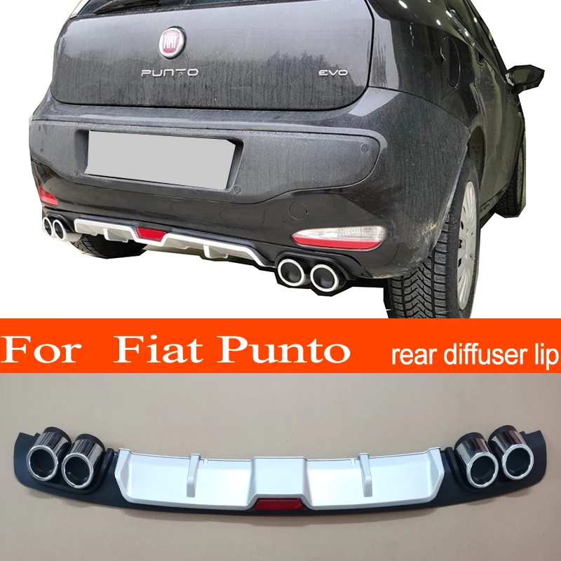 Punto ABS Plastic Silver / Black Car Rear Bumper Rear Diffuser Spoiler Lip for Fiat Punto