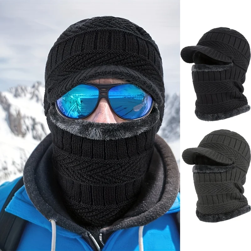 Winter Beanies Hüte Verdickte Winddicht Warme Gestrickte Plüsch Gefüttert Kappe Männer Frauen Outdoor Sport Motorrad Thermische Kopfbedeckungen