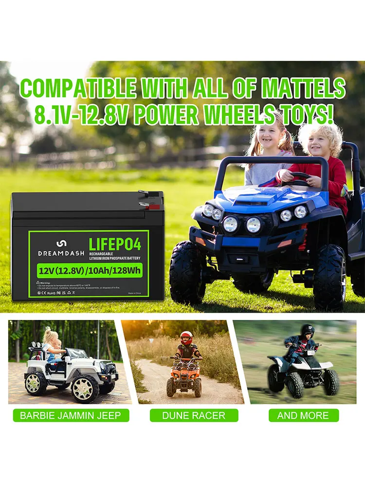 Dreamdash 12V 10Ah LiFePO4 Akku 128Wh Wiederaufladbare Lithium-Eisenphosphat-Batterie mit integriertem BMS F2-Anschluss für Wohnmobile, Golfcarts, Solaranlagen, USV, Toröffner, Notbeleuchtung,
