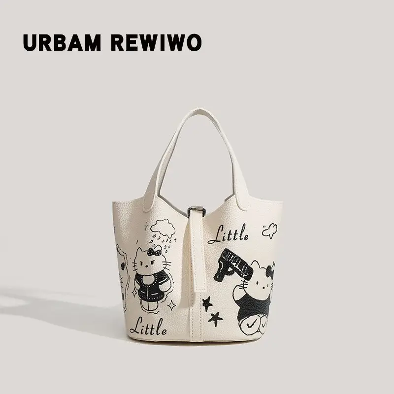 

Hello Kitty Handbag Cute Originality Modeling Graffiti Basket Bag New Leisure and Fashion Versatile Personality Basket Bag Gift
