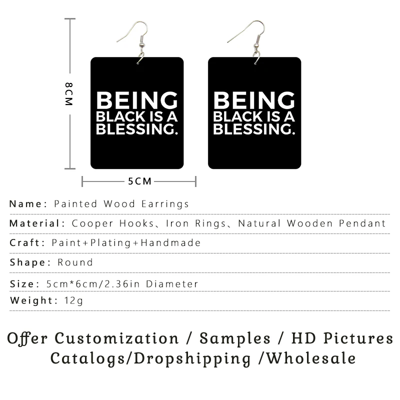 SOMESOOR Unpologetically Black Don't Crack Wooden Drop Earrings Educated Blessing Sayings Rectangle Pendant Dangle For Women
