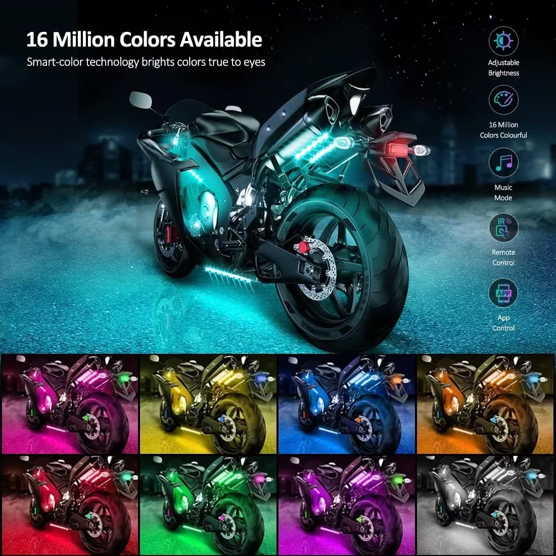12pcs Motorcycle underglow LED Light Kit, RGB Motorcycle LED Interior Strip Lights with Music Mode