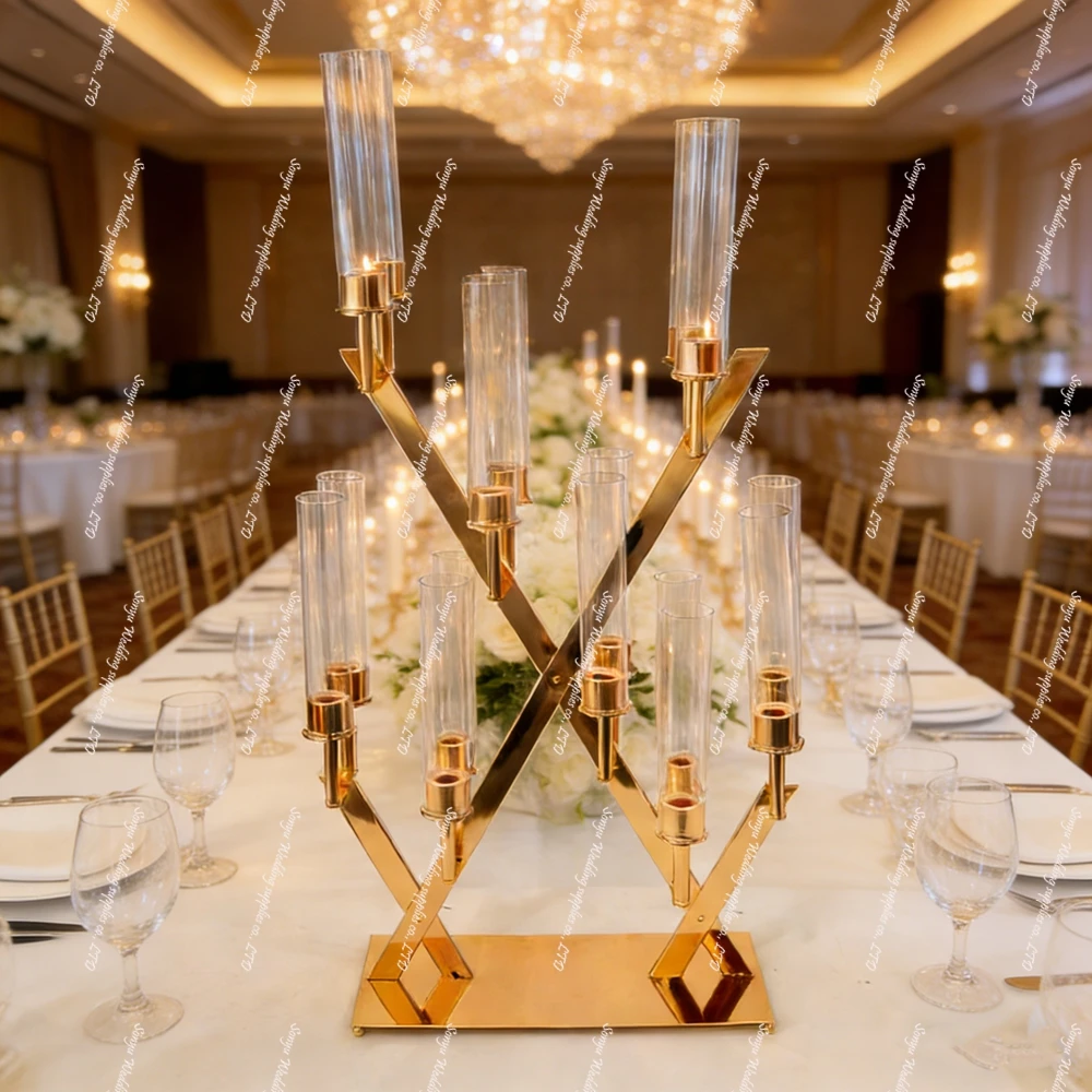 f30 6pcs Golden iron candle stand decoration for wedding main table; road sign flower stand; flower bracket