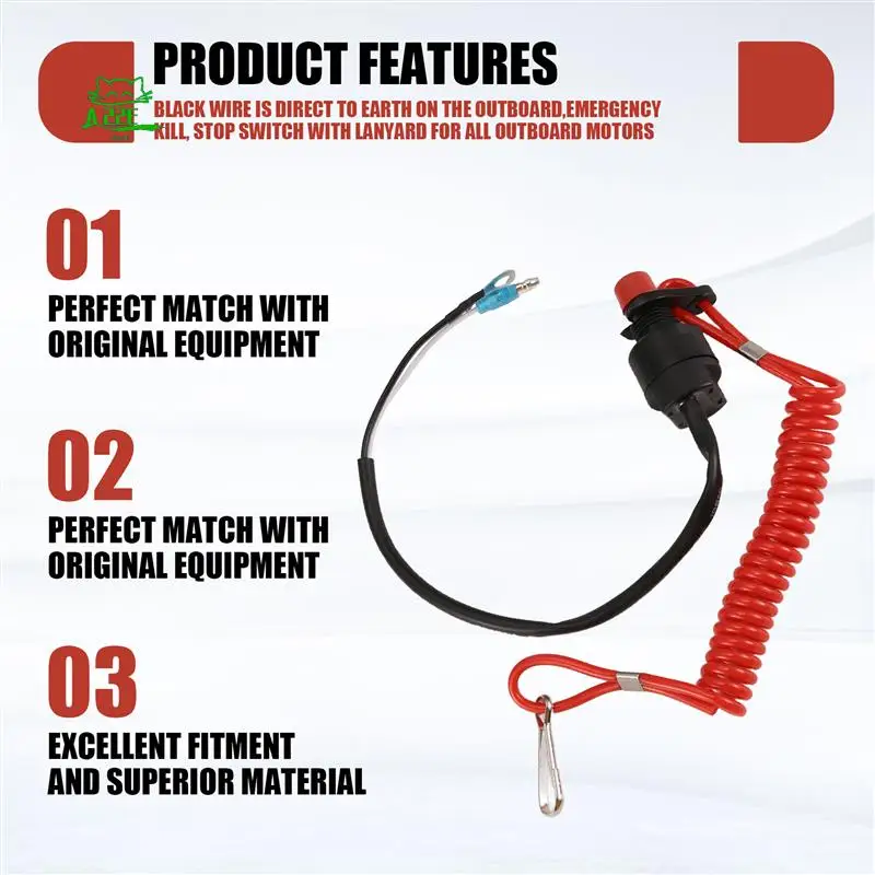

A22E-Boat Motor Emergency Kill Stop Switch For Yamaha /Tohatsu Outboard Stop Kill Switch Cut Off Switches With Safety Tether Lan