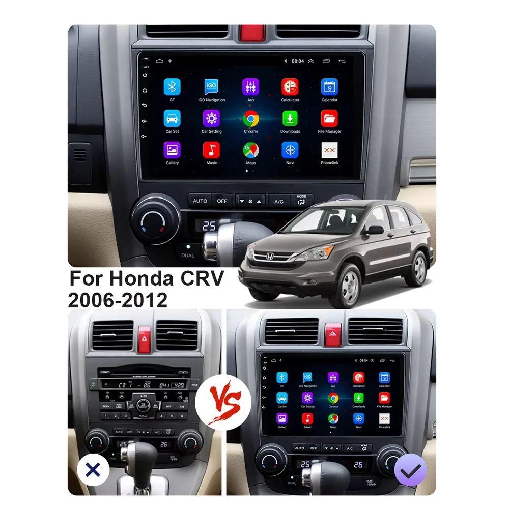 Android 16 Car Radio For Honda CRV CR-V 3 RE 2007 2008 2009 2011 Stereo Multimedia Video Player GPS Wireless Carplay Head Unit