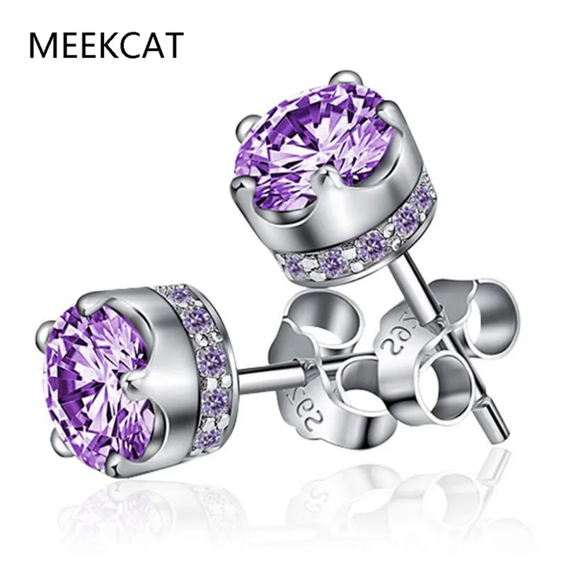 Moissanite Amethyst Crown Stud Earring for Women 925 Sterling Silver Fashion Wedding Lab Created Diamond Gift for Jewelry