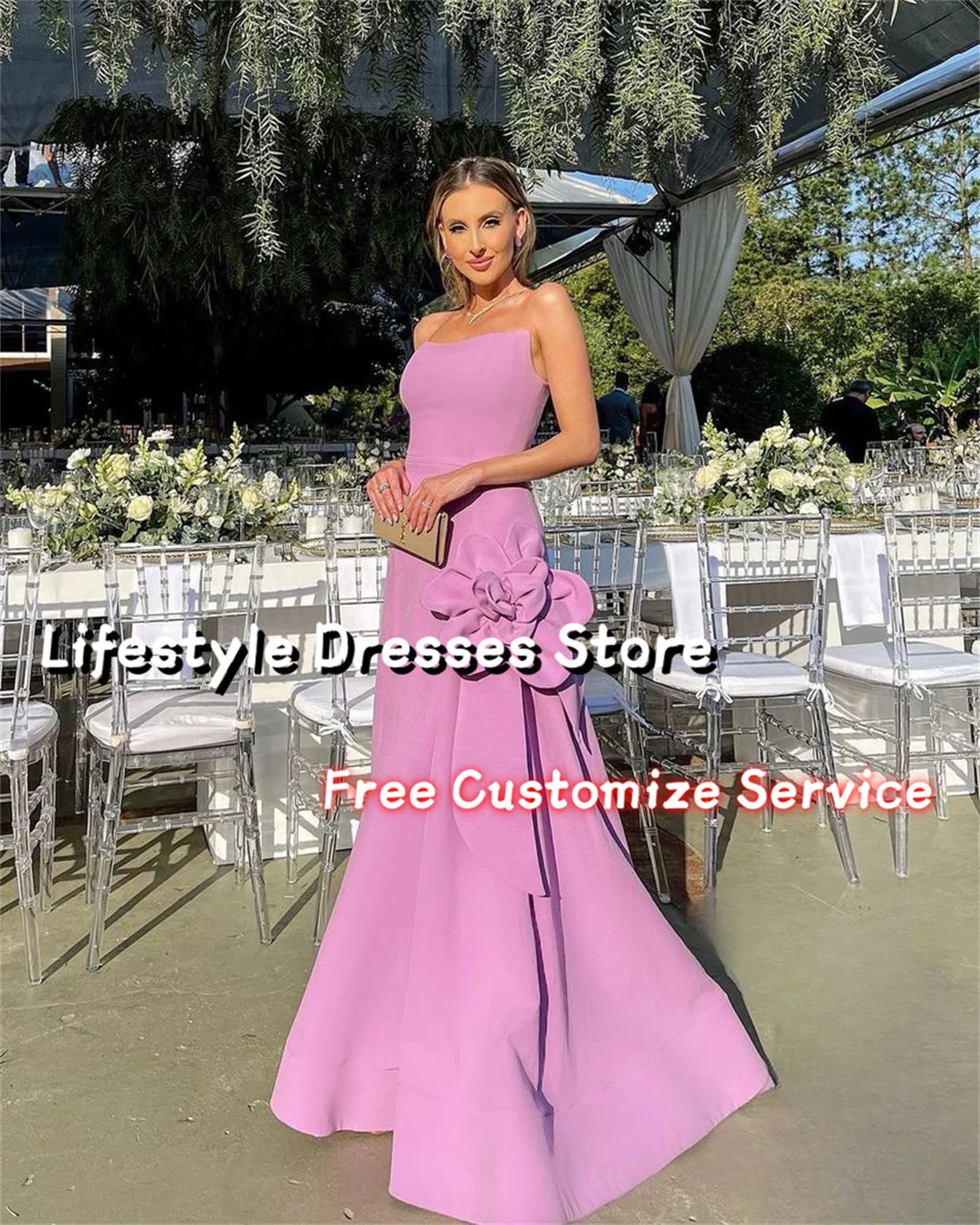 Customized Mermaid Handmade Flower Prom Dress Floor-Length Evening Gown Sleeveless Elegant Women Wedding Party Dress 2024