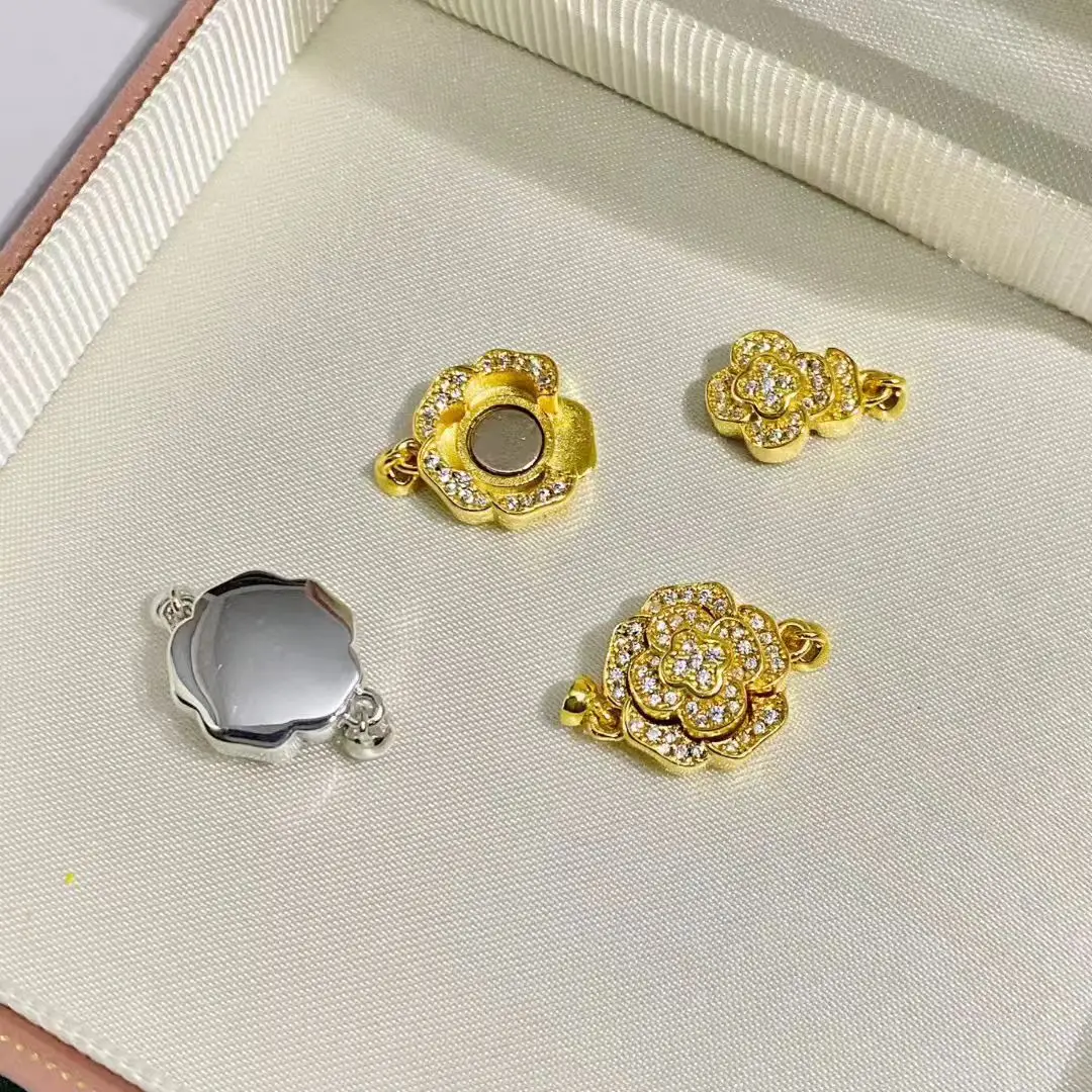 

Wholesale DIY Flower Shape Magnetic S925 Sterling Silver Necklace Bracelet Clasp Hook Accessories for 5-12mm Pearls 5pcs/lot