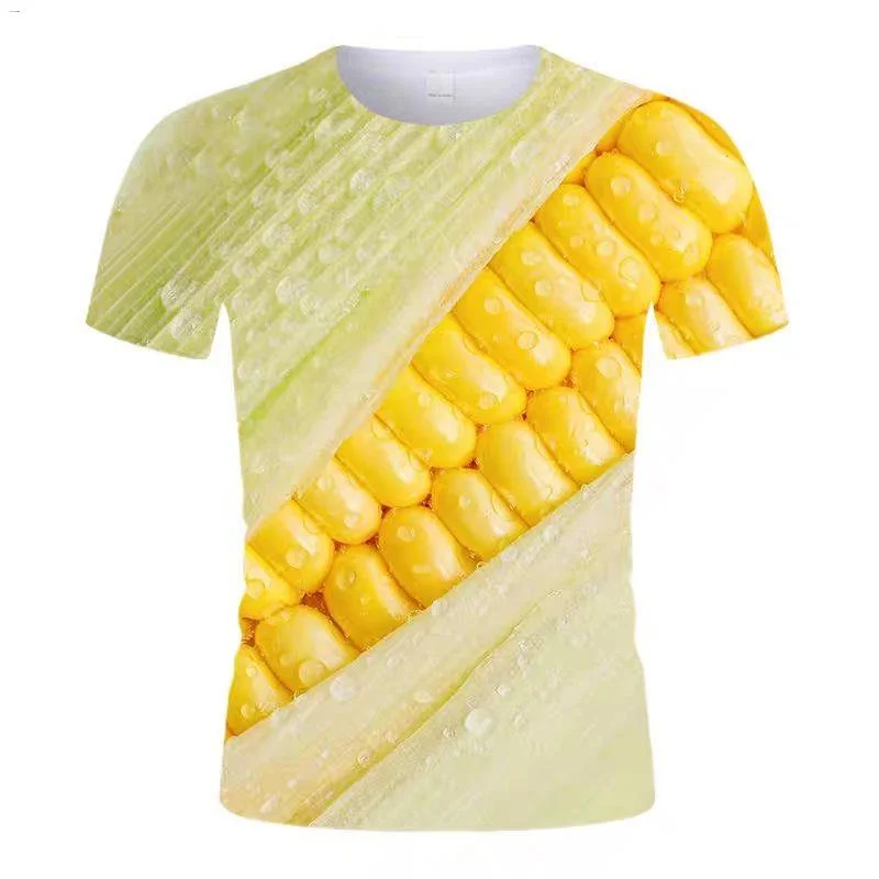 Summer Vegetable New Cool Corn 3D Print T-shirt with Funny Newspaper Short Sleeve T-shirt Top