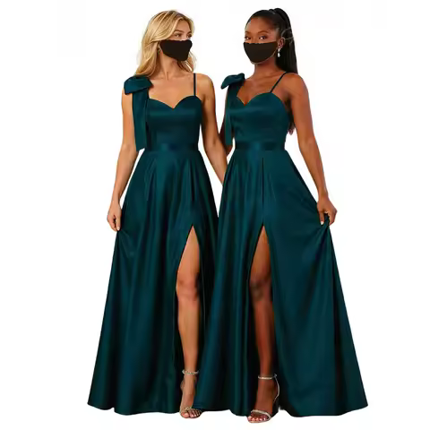 A-Line Pleated Satin Bridesmaid Dress for Wedding with Slit Sweetheart Floor-Length Prom Dress Long Evening Gown Custom Vestidos