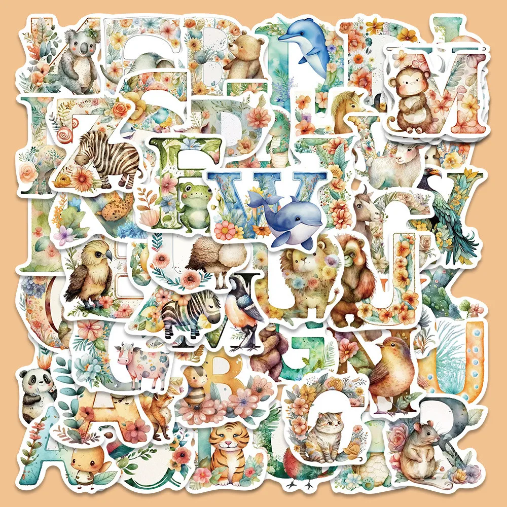 

52-компонентные свежие и минималистичные наклейки с буквами и животными из мультфильмов — декоративные наклейки для записей книг, ноутбуков, магазина YourLife