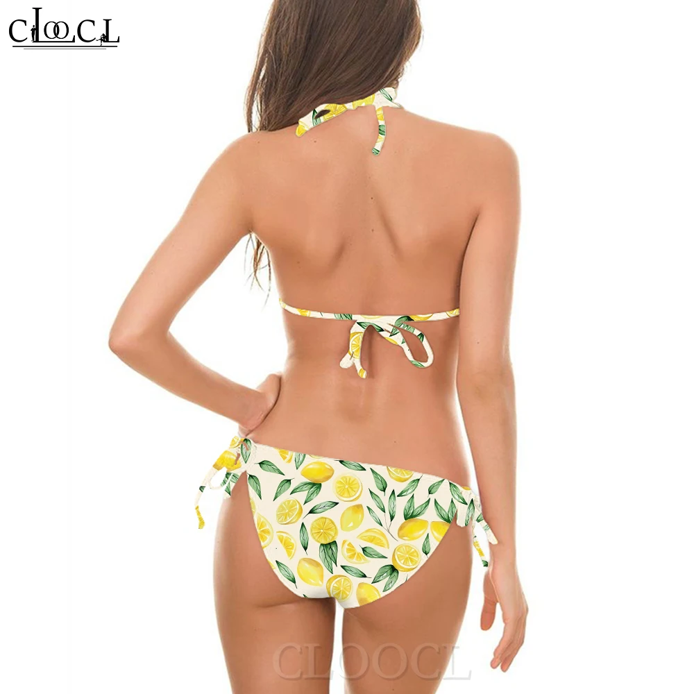 CLOOCL Hawaii conjunto de Bikini de dos piezas traje de baño con estampado de limón bañista prendas de vestir de verano ropa interior traje de baño Sexy ropa de playa