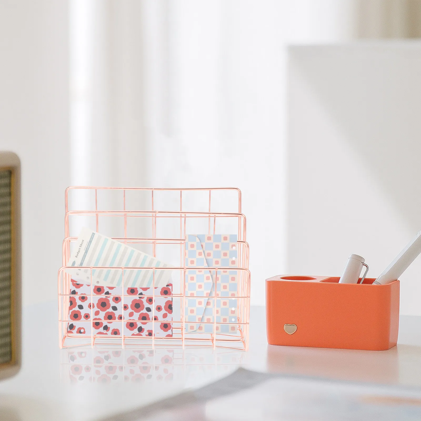 

2Pcs Desktop File Organizer Metal Wire 3 Slot Sorter Office Home School Paper Mail Magazine Book Storage Rack Metal File Sorter​