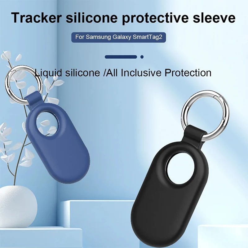 Soft Silicone Protective Case for Samsung Galaxy SmartTag2 with Keychain Anti-lost Cover Sleeve For Smart Tag 2 Case Accessories