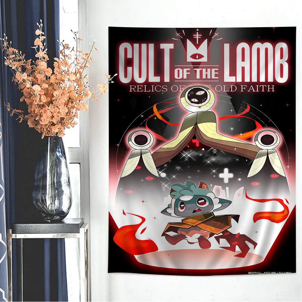 Cult of The Lamb Video Game Anime Tapestry – Tarot & Hippie design, works as wall rugs for dorm and home decor