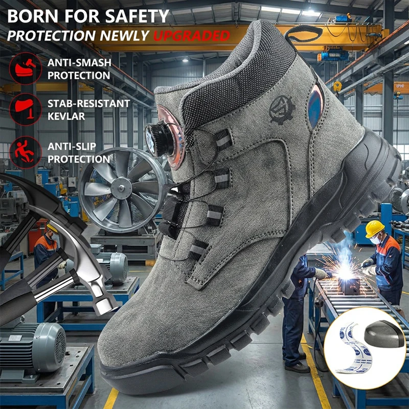 High Cut EVA Sole Microfiber Leather Rotating Lacing Steel Cap Puncture Resistant Safety Footwear Unisex for Mining Work Shoes