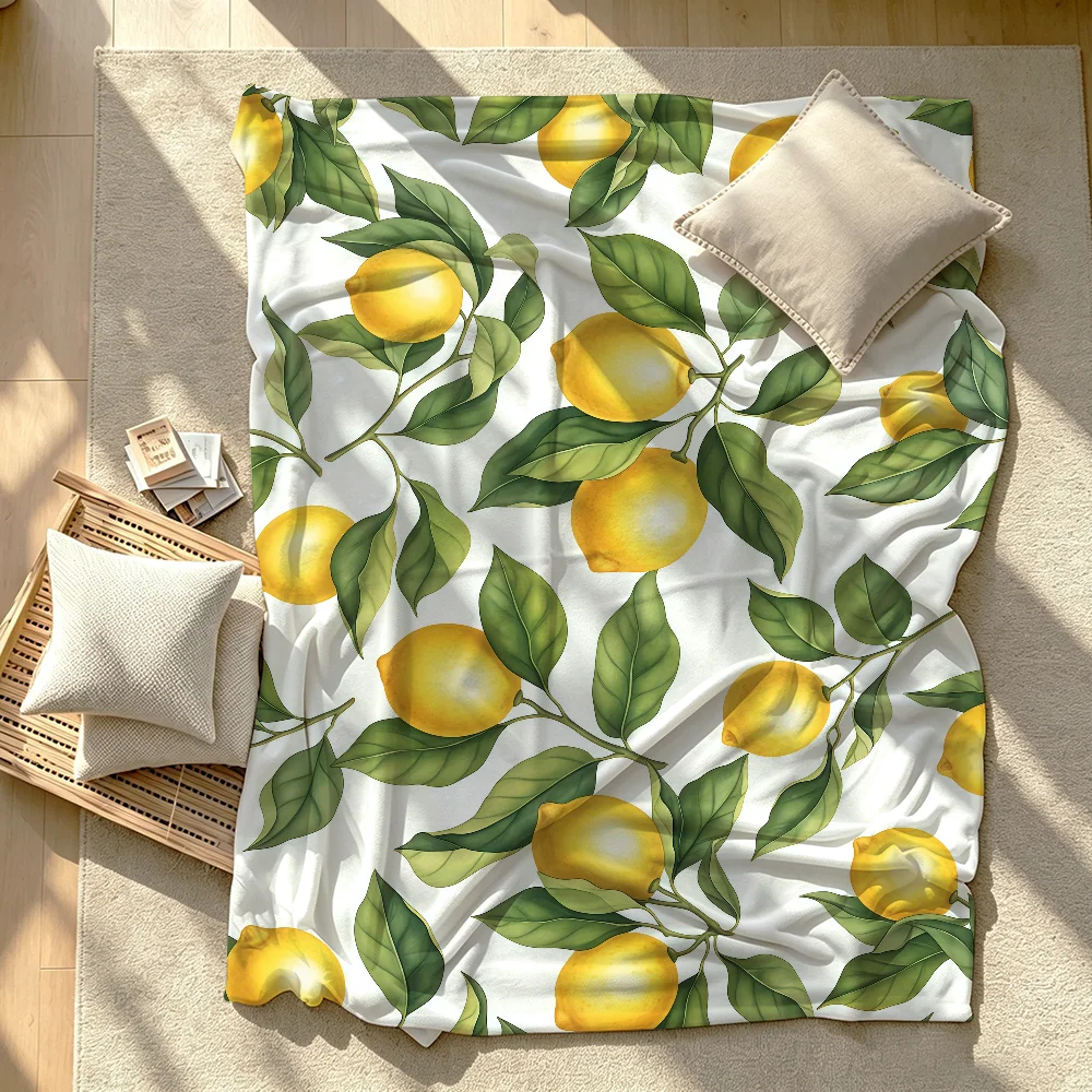 Lemon print Blanket Soft Warm And Thick Perfect For Bedroom Living Room Bed Sofa Camping Picnic Office Gift