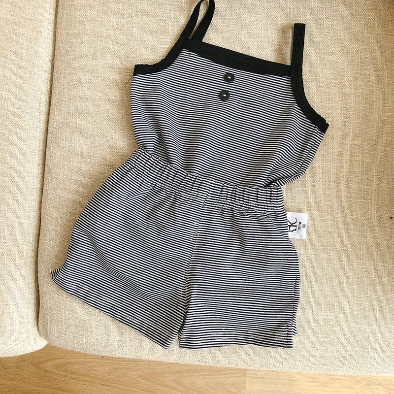 Summer New Baby Boy Girl Clothes Fashion Infant Set Cotton Stripe Sleeveless Vest Tops+Shorts Baby Sets Casual Baby Clothing