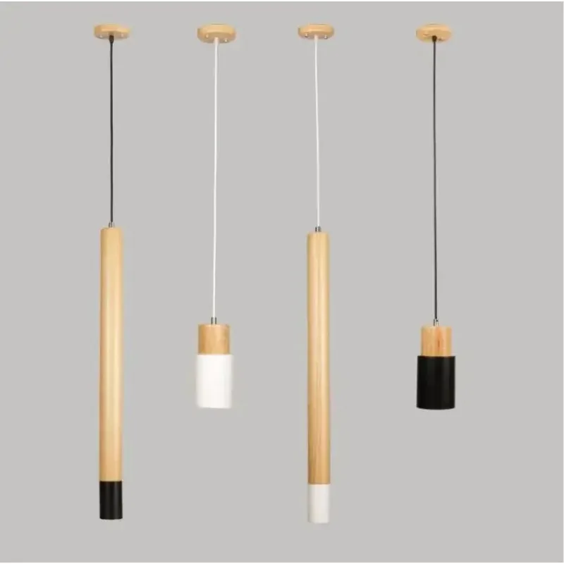 

Modern brief minimalist creative wood pendant light fixture nordic home decor bedroom bedside straight black iron pendant lamp
