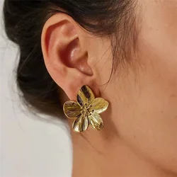 French Vintage Gold Silver Color Flower Stud Earrings Fashion Alloy Earrings For Women Trendy Luxury Party Jewelry Gifts
