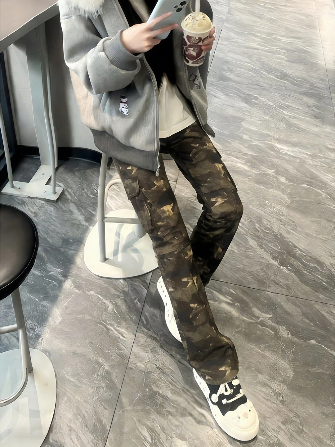 

Slim Fit American High Street Vibe Men's Camouflage Workwear Jeans Spring Season Diagonal Cut Straight Leg Jeans