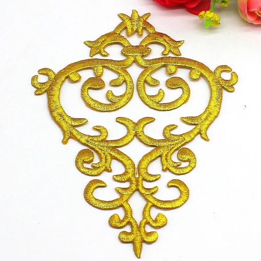 Gold Wings Leaf Heart Embroidered Patches Sew Iron On Badges Appliques Collar For Clothes Dress DIY Craft Decoration