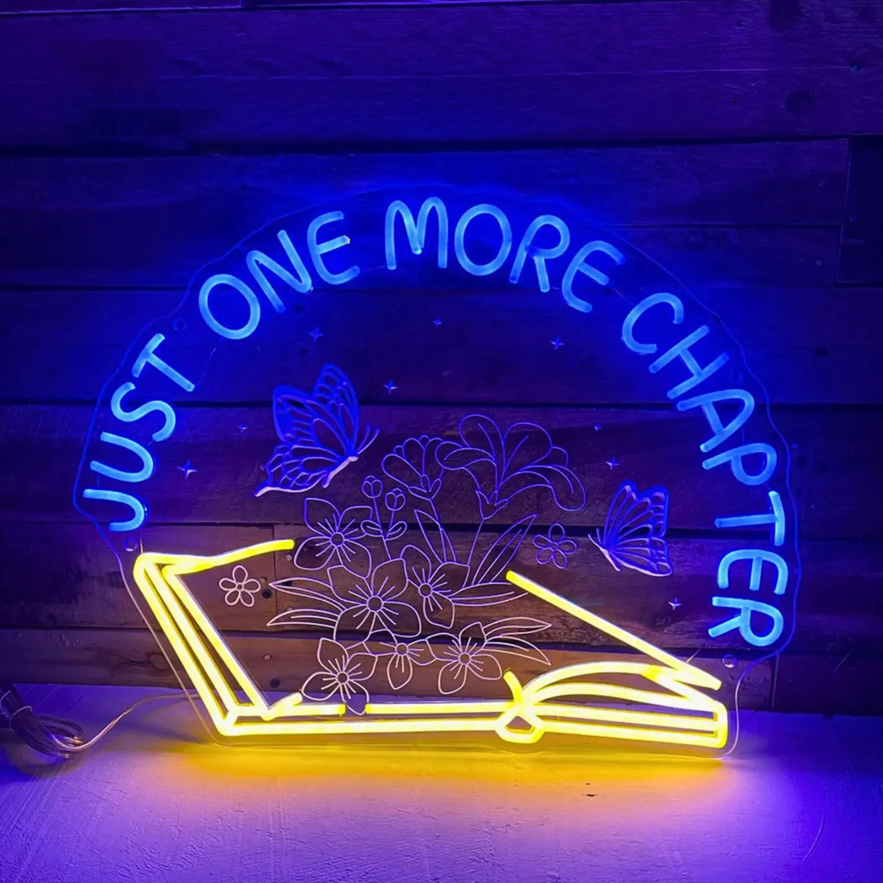 

Big Size Book Store Neon Sign Just One More Chapter Neon Wall Art Decor for Book Lovers Reading Nook Bedroom Library Sign