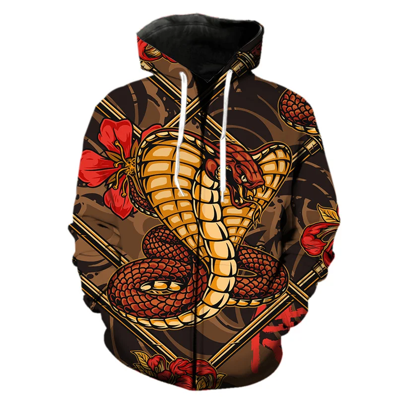 Retro 3D Printed Orient Cobra Dragon Zipper Hoodie Men Fashion Long Sleeve Tops Sweatshirt Cool Streetwear Harajuku Hoodies