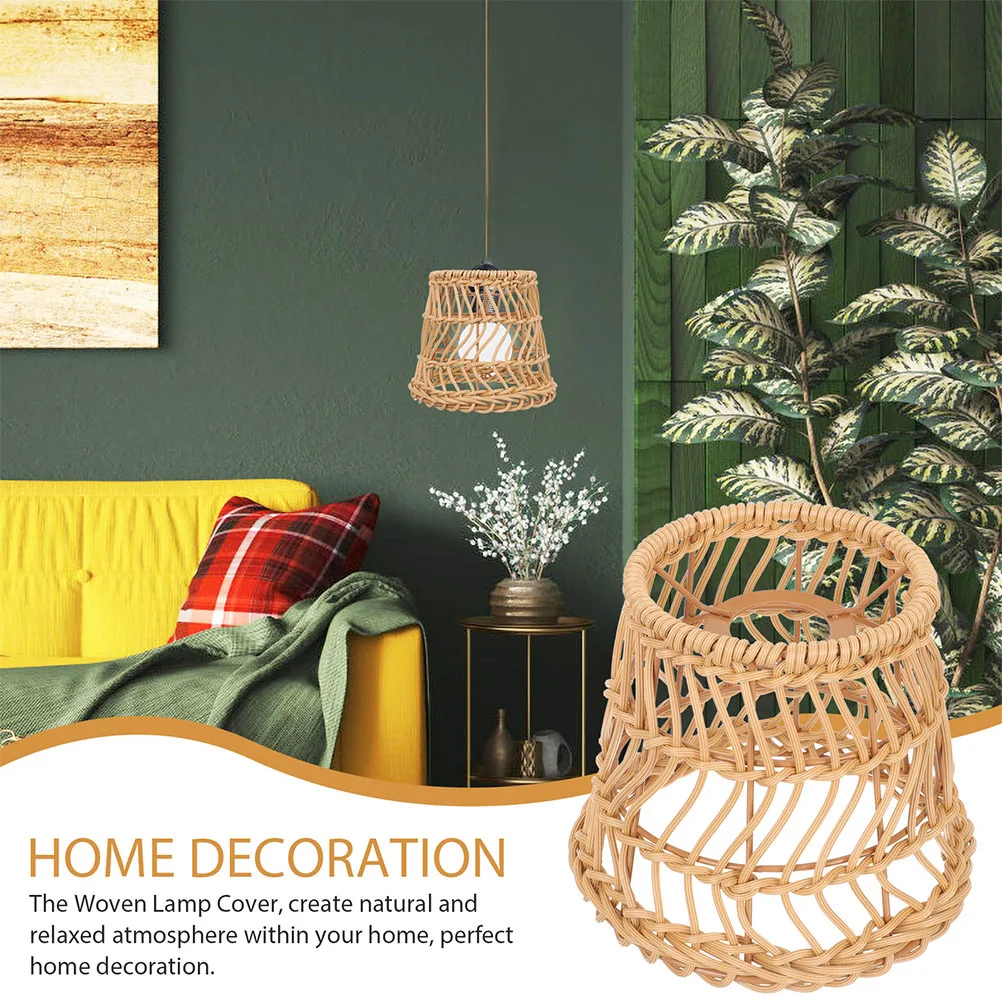 

Rustic Style Woven Lampshade Rattan Pendant Shade Decorative Light Cover For Ceiling Lamp Hotel Restaurant
