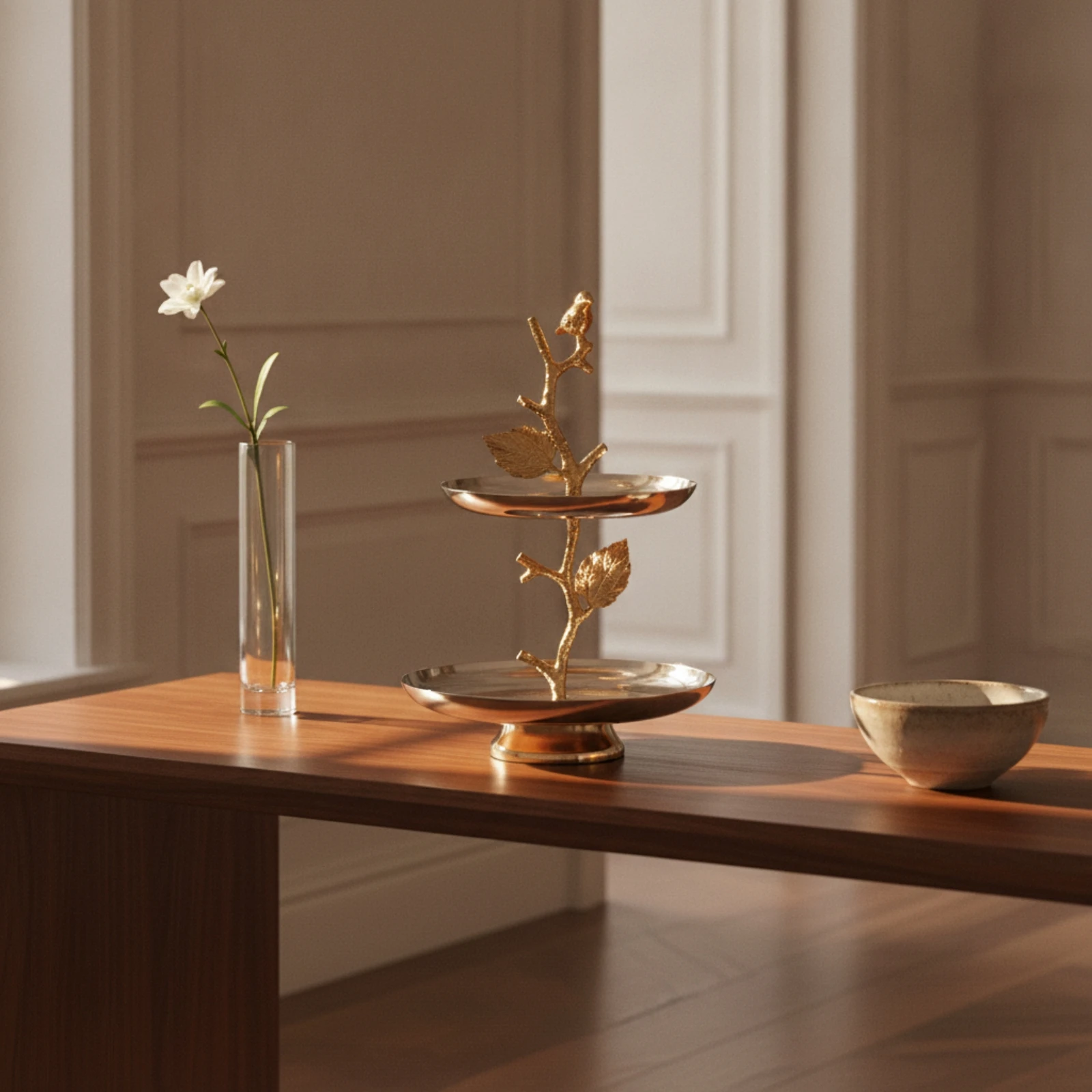 Two-Tier Serving Stand Decorative Tiered Serving Tray Cake Stand Gold-Toned Jewelry Display Holder Metal for Hosts, Tabletop