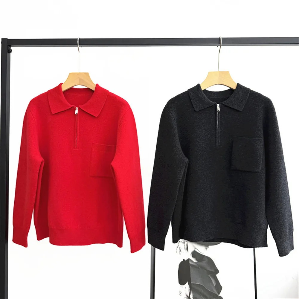 

25 Autumn/Winter New Product: Women's Lapel Half Zipper Loose and Simple Cashmere Thick Knitted Sweater