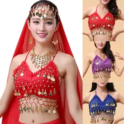 Shiny Sequins Belly Dance Bra Top Tassel Triangle Towel Sexy Women Thailand/India/Arab Dance Costumes Show Party Halter Crop Top